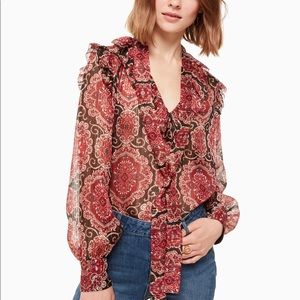 Kate Spade Medallion Metallic long sleeve blouse